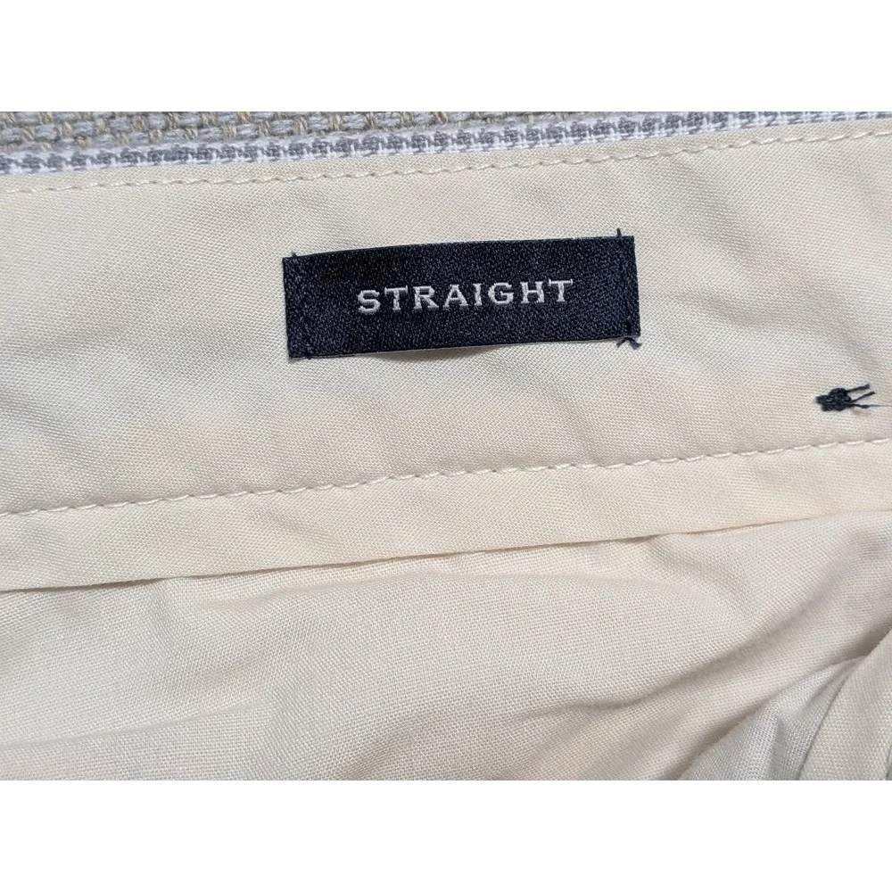 J.CREW Mens Pants Gray 35x32 Linen Blend Micro-Check Straight Summer W35 L32